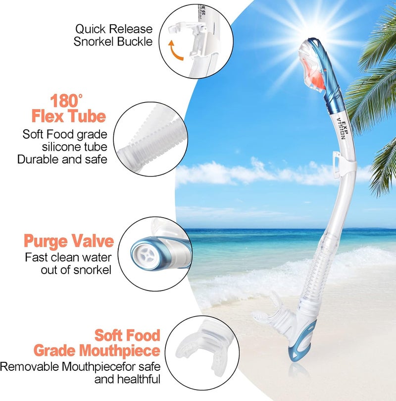 EXP VISION Snorkel Set Pano 3 Window Adult Snorkeling Gear, Professional Snorkel Goggles Anti-Fog Diving Mask, Anti-Leak Swim Goggles and Dry Top Snorkel for Diving, Snorkeling, Swimming - Image 5